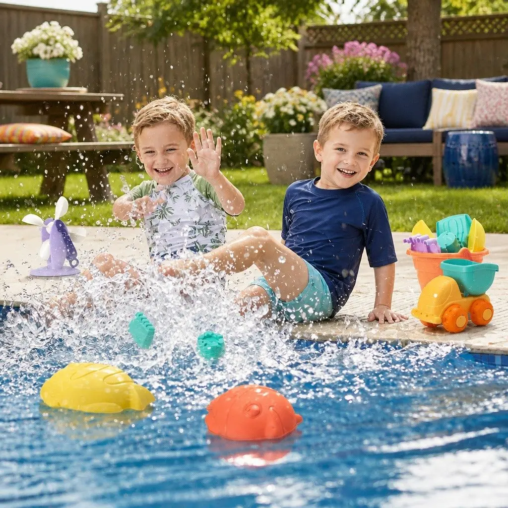 Kids Sand and Water Table Play Set with Beach Truck Windmill Bucket Shovel 16pc