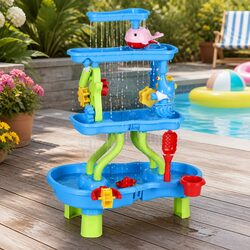 Kids Sand and Water Table 4-Tier Waterfall Sandpit Play Set Beach Toys Shovel