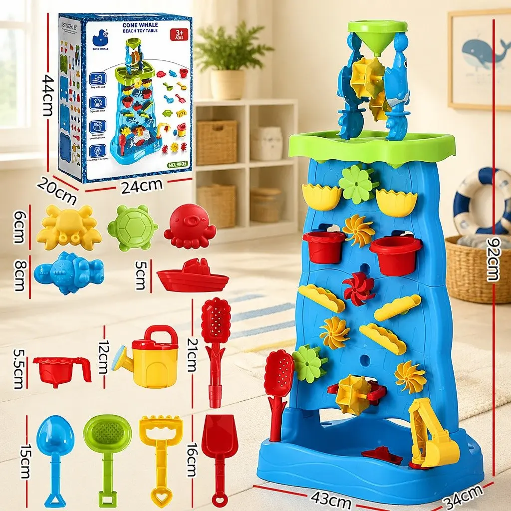 Kids Sand and Water Table Waterfall Sandpit Outdoor Play Set Beach Shovel Toys