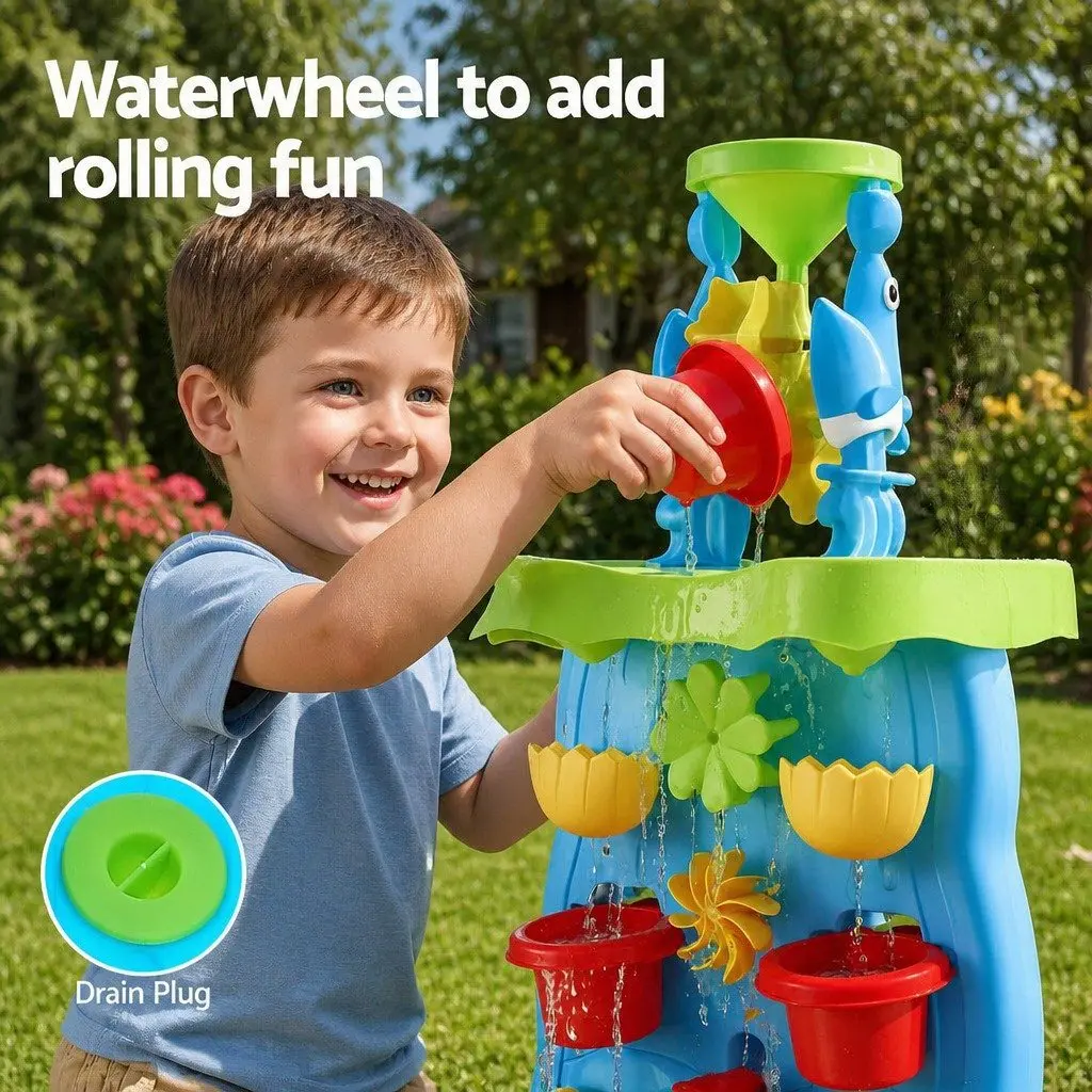Kids Sand and Water Table Waterfall Sandpit Outdoor Play Set Beach Shovel Toys