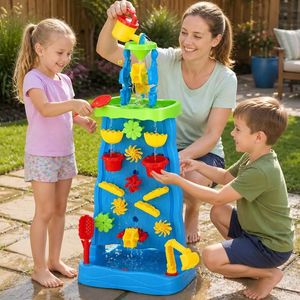 Kids Sand and Water Table Waterfall Sandpit Outdoor Play Set Beach Shovel Toys