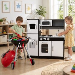 Kids Kitchen Playset BBQ Grill Combo Toy Wooden Pretend Play Set 80cm