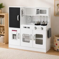 Kids Wooden Kitchen Play Set Pretend Cooking Toys Oven Accessories White 80CM