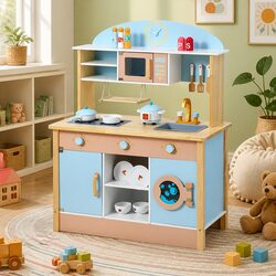Kids Wooden Pretend Kitchen Play Set Cooking Toys Oven Dishwasher Accessories