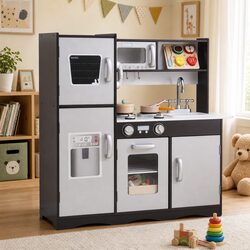 Kids Play Kitchen Pretend Toy Cooking Set With Wooden Food Accessories Storage