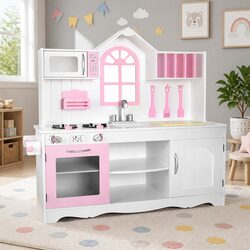 Kids Wooden Kitchen Play Set Princess Role Play Cooking Pretend Toys Storage