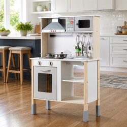 Wooden Kids Kitchen Play Set Pretend Cooking Toy with Sink Stove Oven