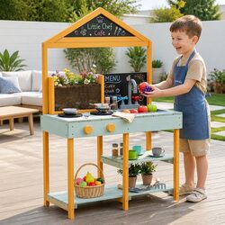 Kids Mud Kitchen Playset Outdoor Wooden Play Station Water Pretend Cooking 110cm