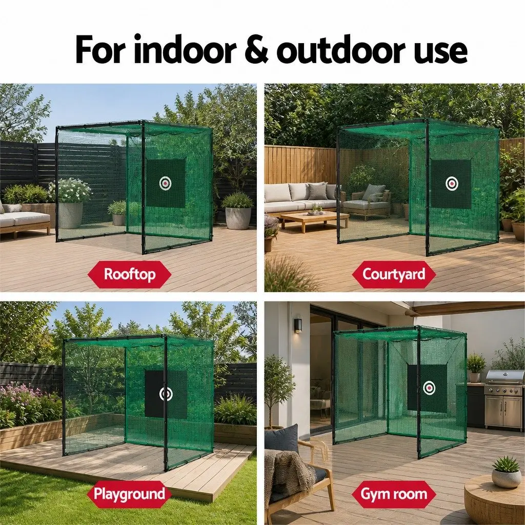 Golf Practice Net Hitting Cage 3m Multi-Purpose Training Aid Steel Frame Black and Green
