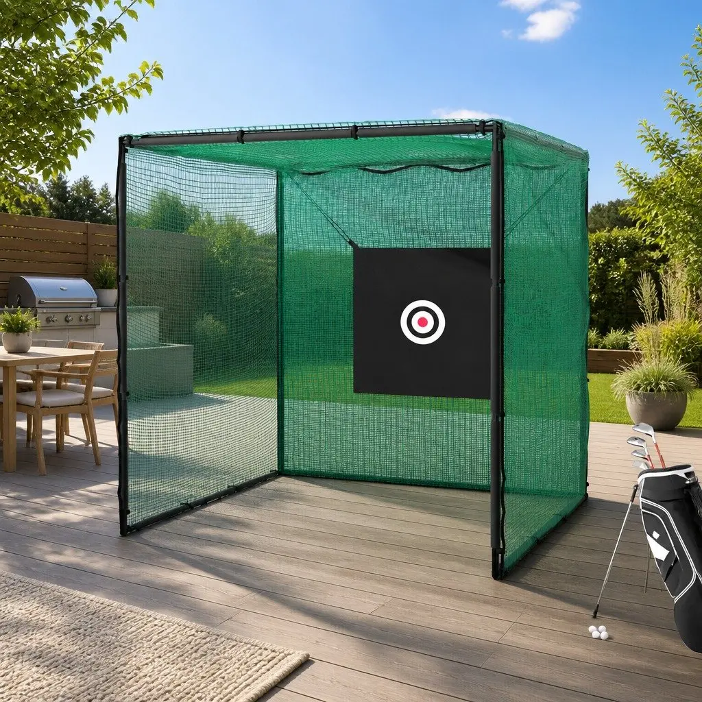 Golf Practice Net Hitting Cage 3m Multi-Purpose Training Aid Steel Frame Black and Green