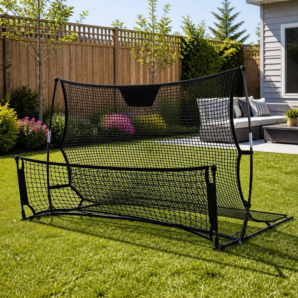 Portable Soccer Rebounder Net 2.1m Durable Powder-Coated Steel Frame High-Density PE Net Black