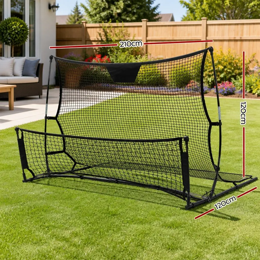 Portable Soccer Rebounder Net 2.1m Durable Powder-Coated Steel Frame High-Density PE Net Black