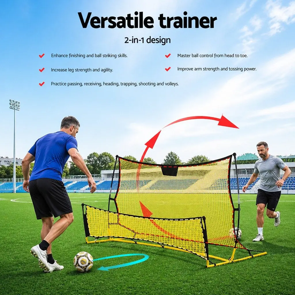 Portable Soccer Rebounder Net 2.1m Durable Powder-Coated Steel Frame High-Density PE Mesh Net Yellow