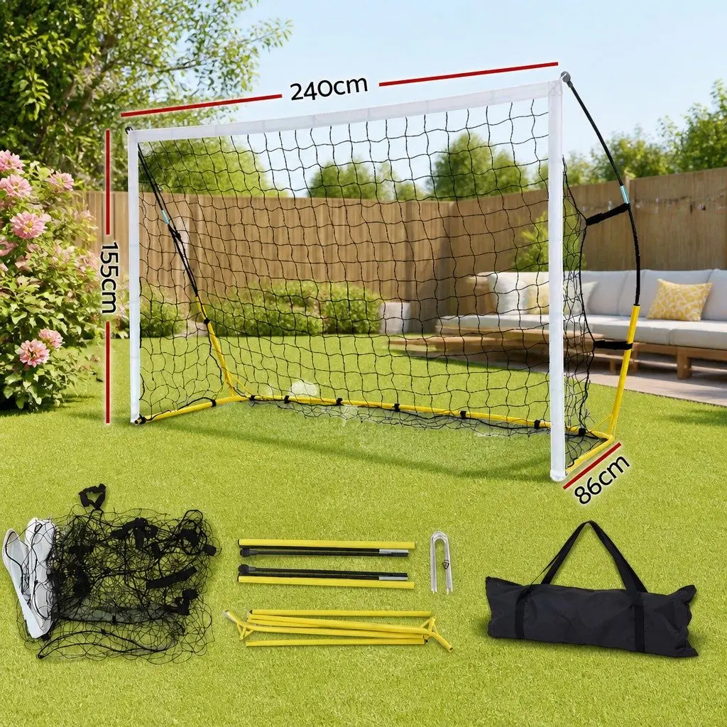 Portable Soccer Goal Net Sturdy Frame 2.4m Yellow PE Mesh
