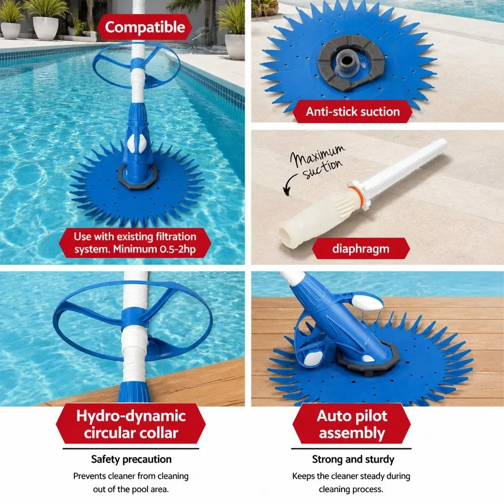Automatic Swimming Pool Cleaner Vacuum with 10M Hose for Above Ground and In-Ground Pools Blue