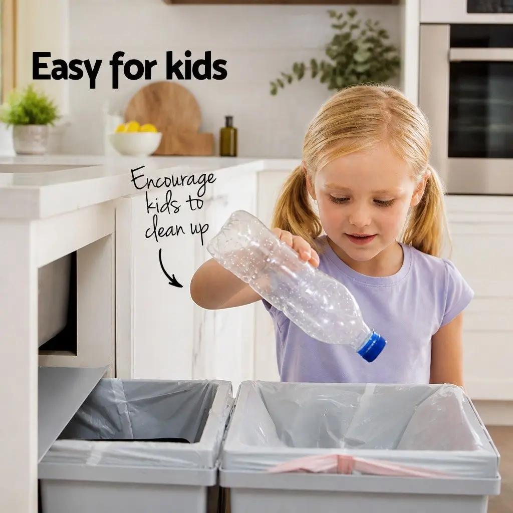 Pull Out Bin Double Basket 15L Grey Kitchen Waste Cabinet Storage Sliding
