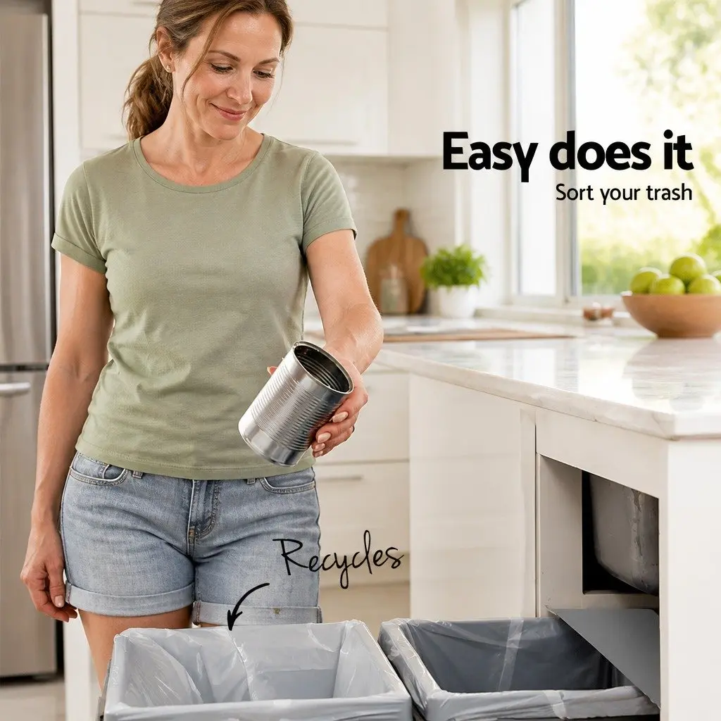 Pull Out Bin Double Basket 15L Grey Kitchen Waste Cabinet Storage Sliding