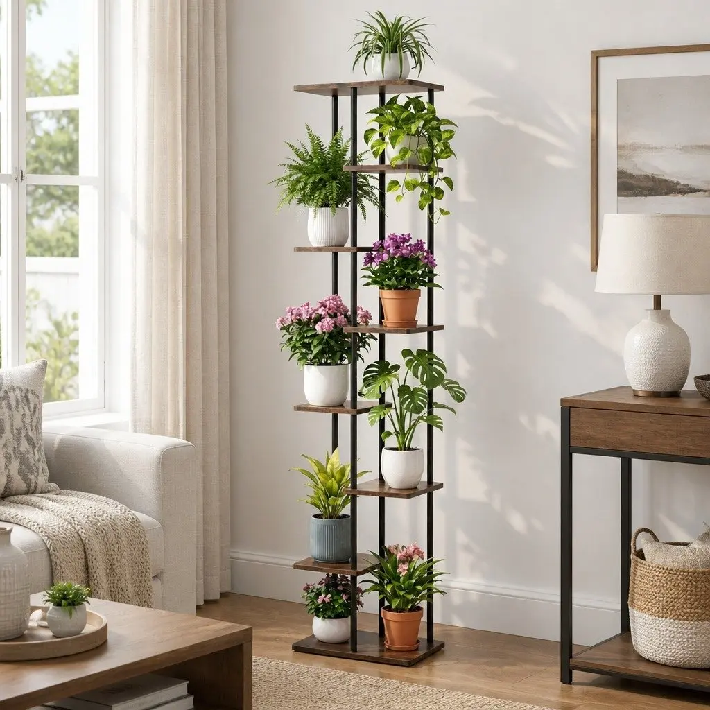 8-Tier Plant Stand Metal Flower Shelf Indoor Outdoor Garden Display Organiser