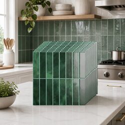 3D Peel and Stick Wall Tiles Self Adhesive LinearGrid Subway Backsplash Green