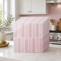 3D Peel and Stick Wall Tiles Pink LinearGrid Subway Backsplash Self Adhesive 10