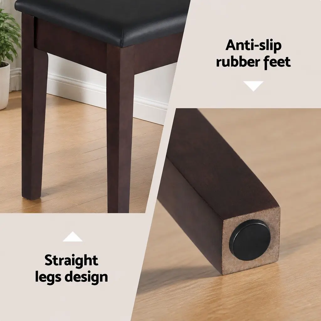 Piano Bench Stool with Storage Solid Wood Frame PU Leather Seat Cushion Brown 55x34x50cm