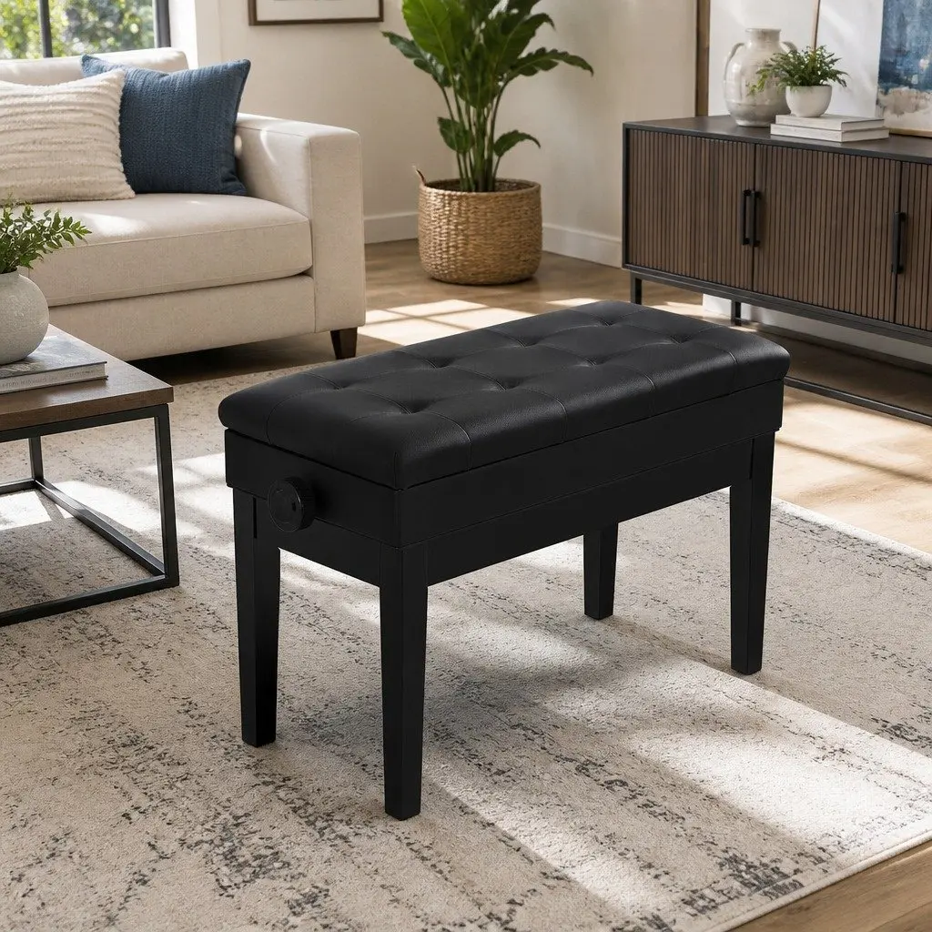 Piano Bench Adjustable Height Storage Black