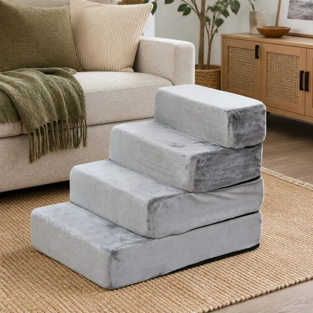 Pet Stairs Adjustable Height XX-Large Flannel Grey Indoor Climbing Ramp