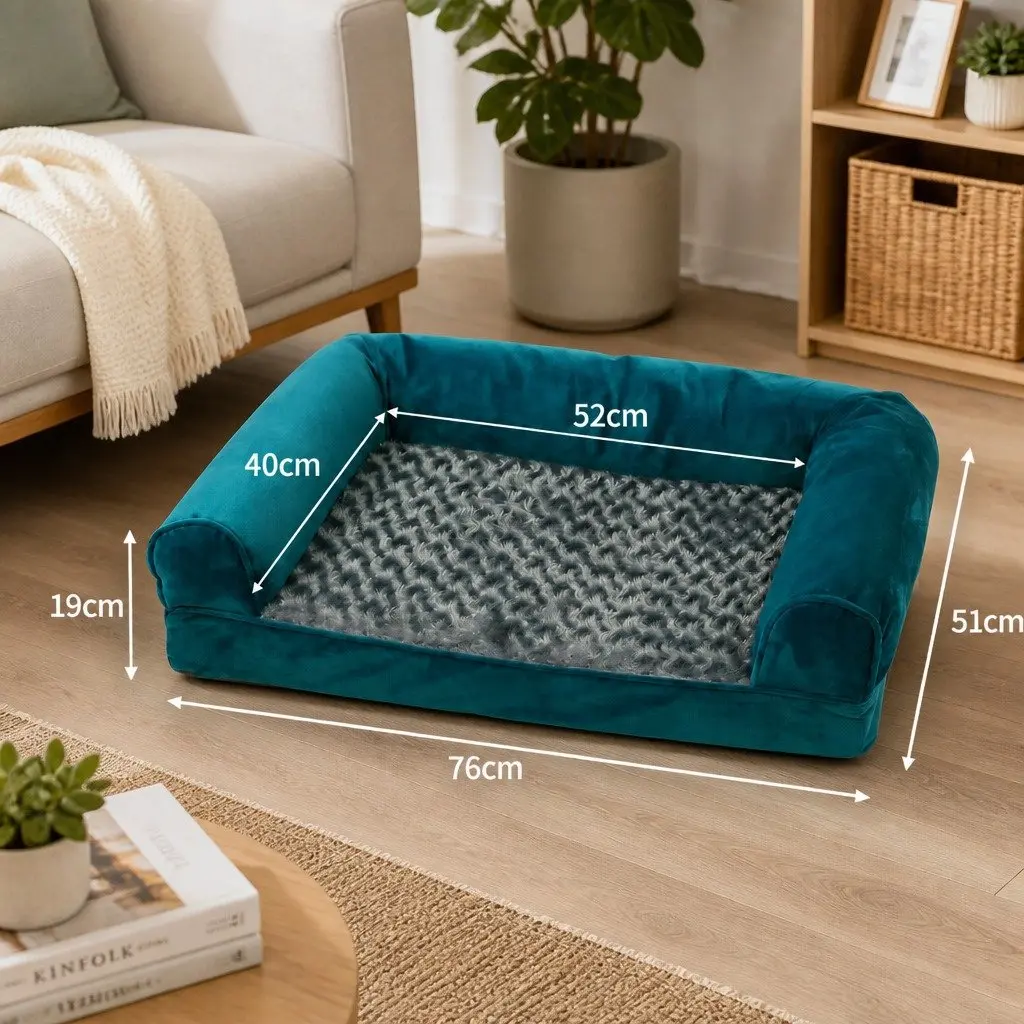 Pet Bed Sofa Orthopaedic Memory Foam Medium Washable Blue Grey