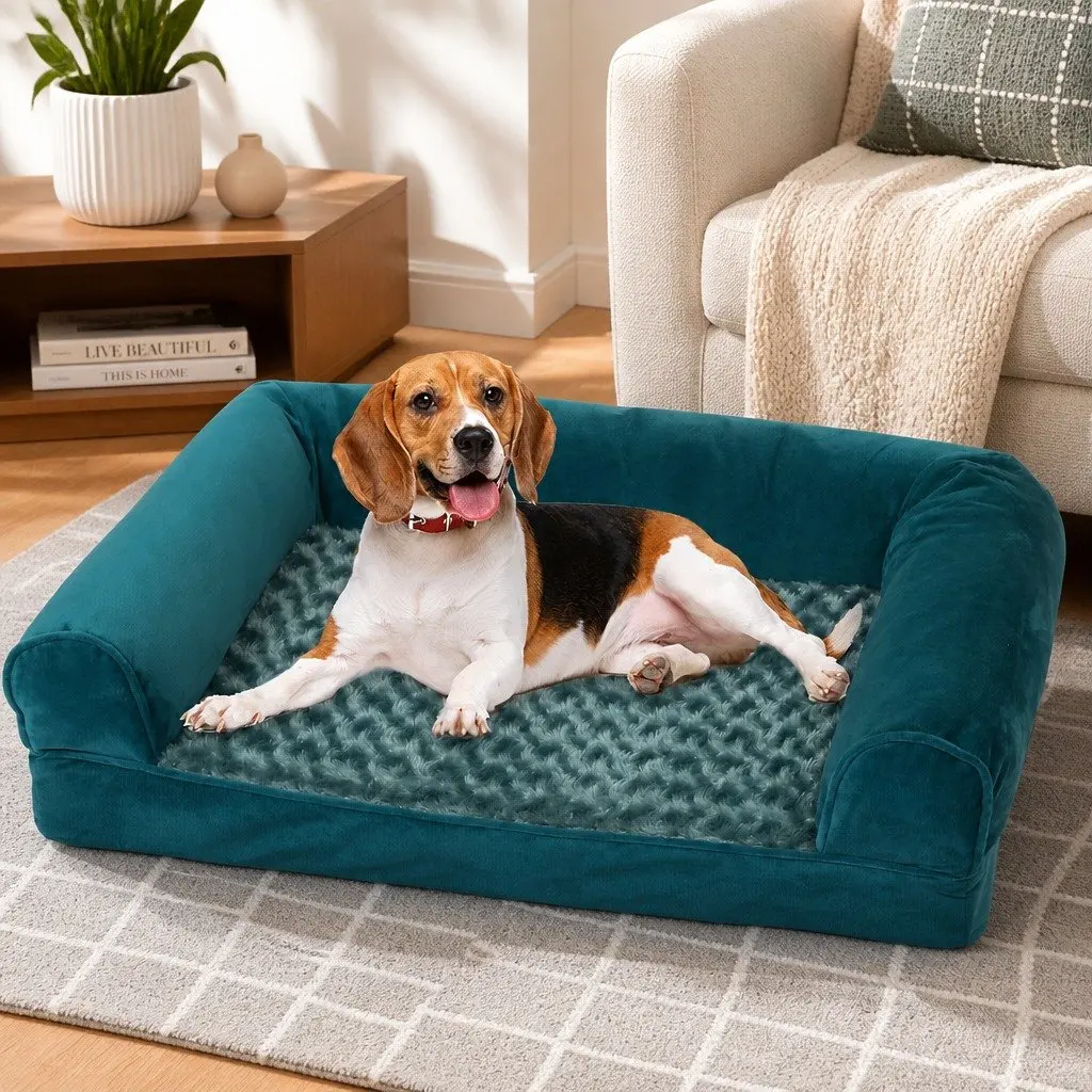 Pet Bed Sofa Orthopaedic Memory Foam Medium Washable Blue Grey