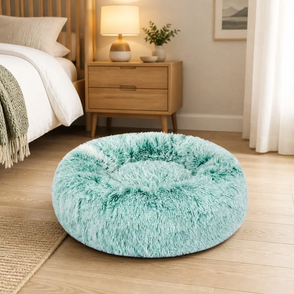 Pet Bed Cat Dog Donut Nest Calming Large Plush Comfort Raised Rim Non-Slip