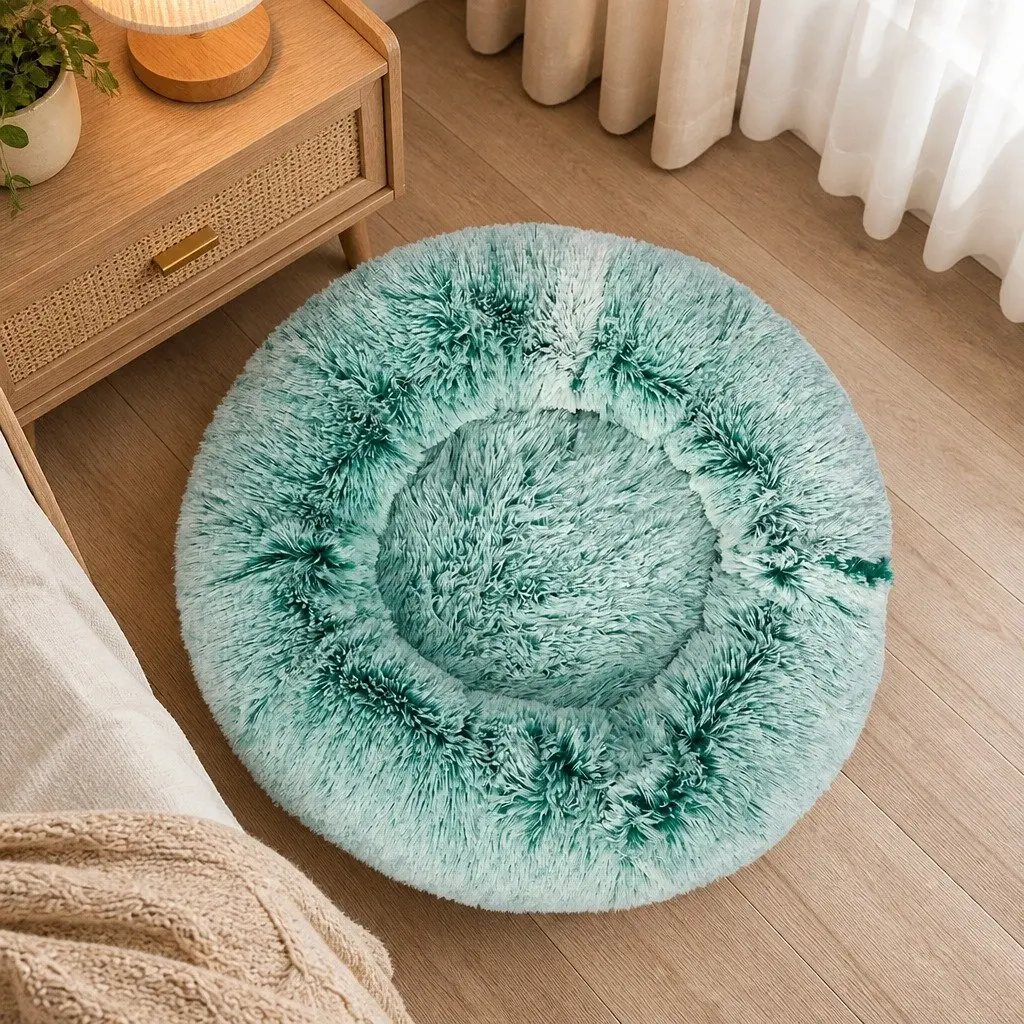 Pet Bed Cat Dog Donut Nest Calming Large Plush Comfort Raised Rim Non-Slip