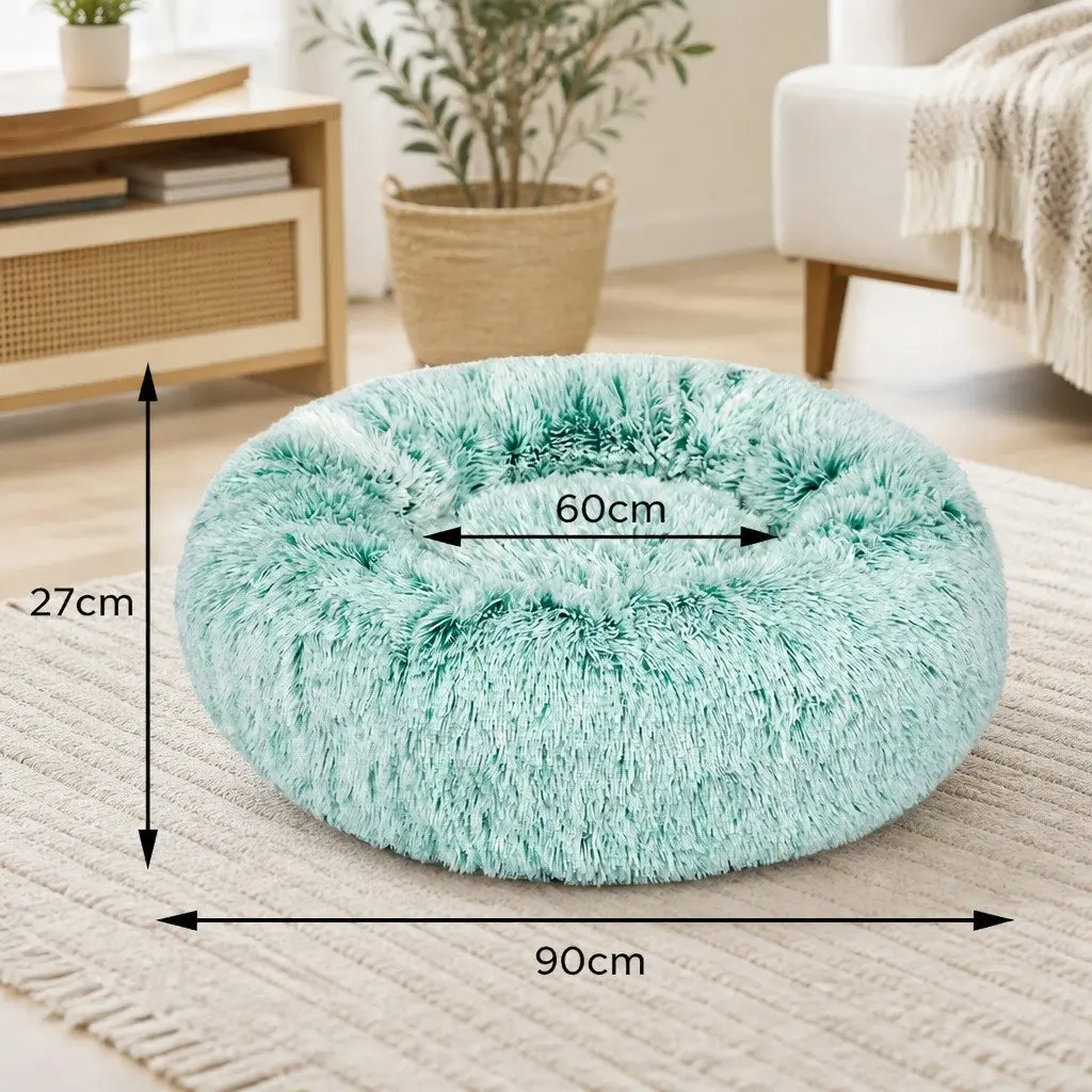 Pet Bed Cat Dog Donut Nest Calming Large Plush Comfort Raised Rim Non-Slip