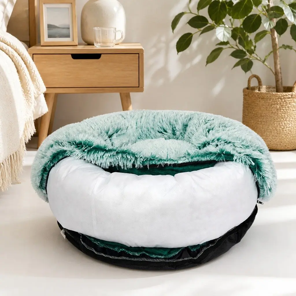 Pet Bed Cat Dog Donut Nest Calming Large Plush Comfort Raised Rim Non-Slip