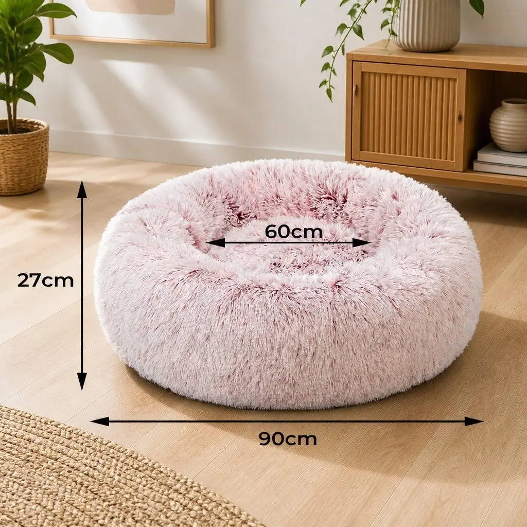 Dog Calming Pet Bed Removable Cover Large Pink Donut Shape