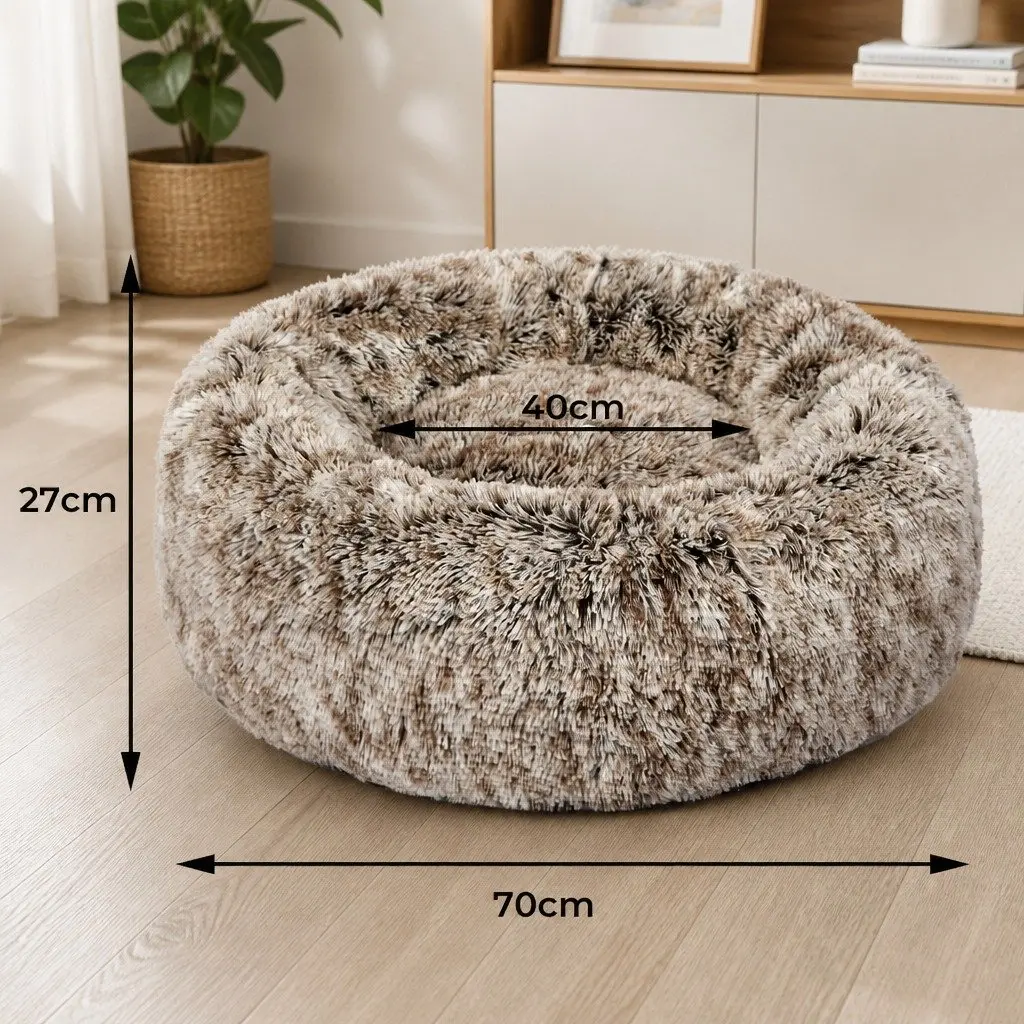 Pet Bed Donut Nest Calming M Brown Medium Raised Rim Non-Slip Bottom Removable