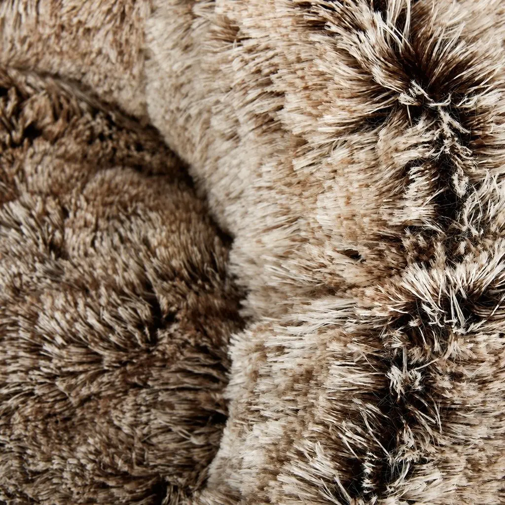 Pet Bed Donut Nest Calming M Brown Medium Raised Rim Non-Slip Bottom Removable
