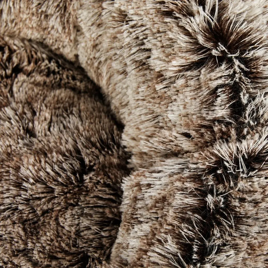 Pet Bed Donut Shape Calming Nest XL Plush Brown Non-Slip Bottom