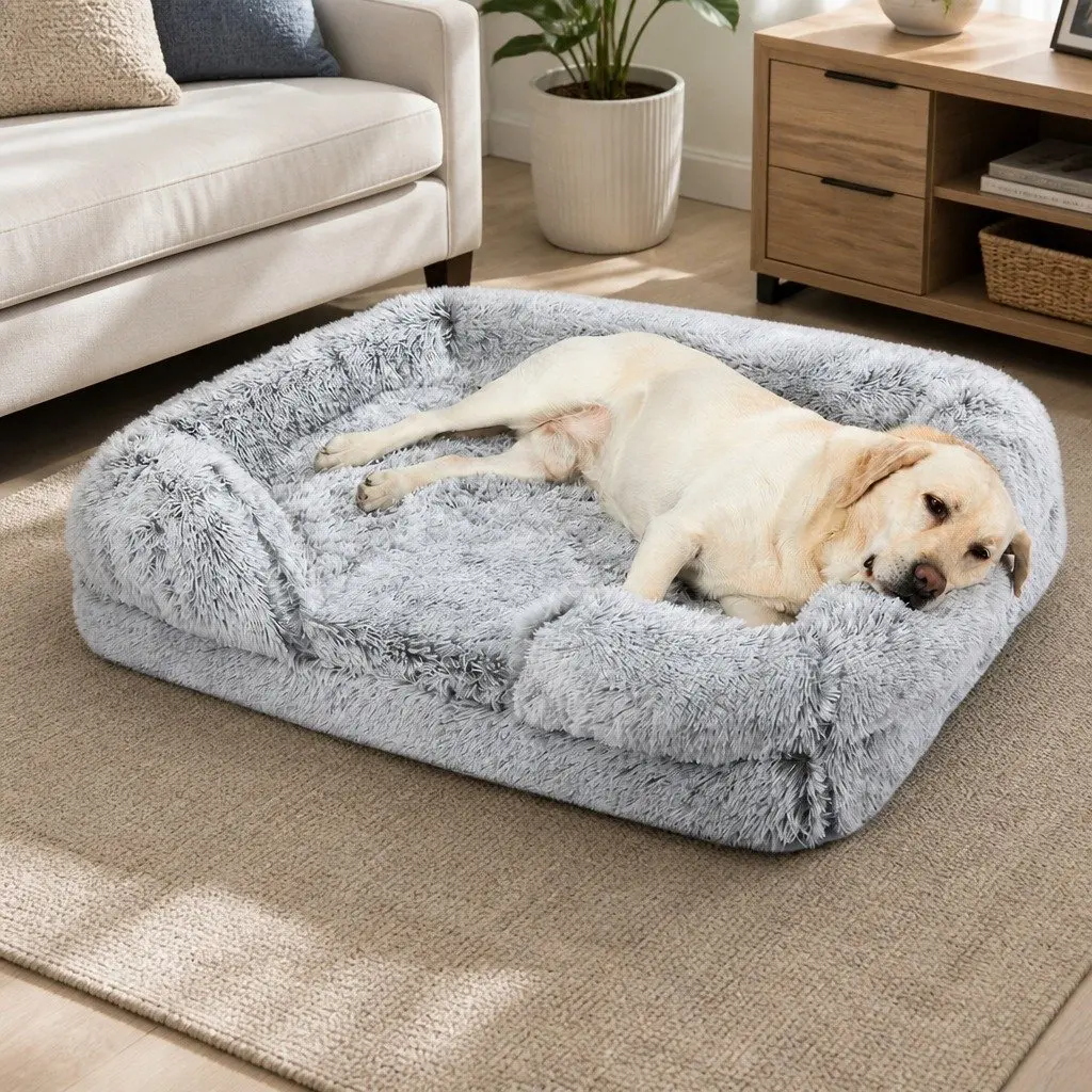 Orthopedic Pet Bed Memory Foam Large Plush Grey