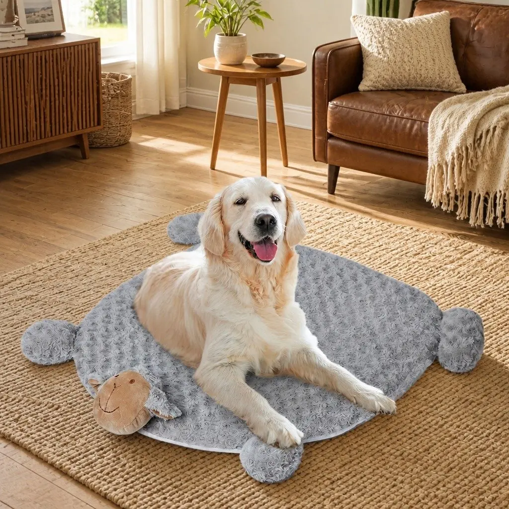 Pet Bed Calming Cushion Large Plush Waterproof Anti-slip Grey