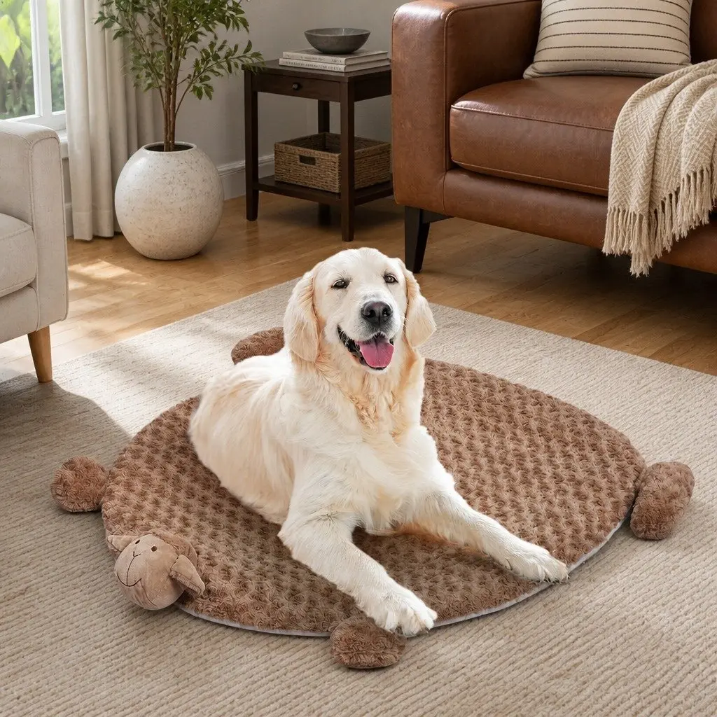 Pet Bed Calming Cushion Medium Plush Waterproof Tan