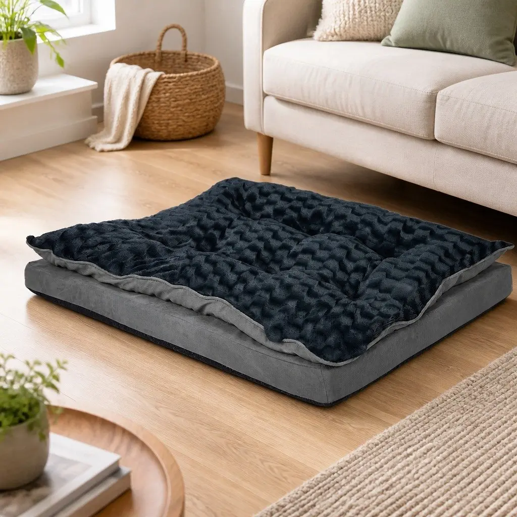 Dog Calming Bed XL Memory Foam Pet Mattress Soft Plush Washable Cover Grey
