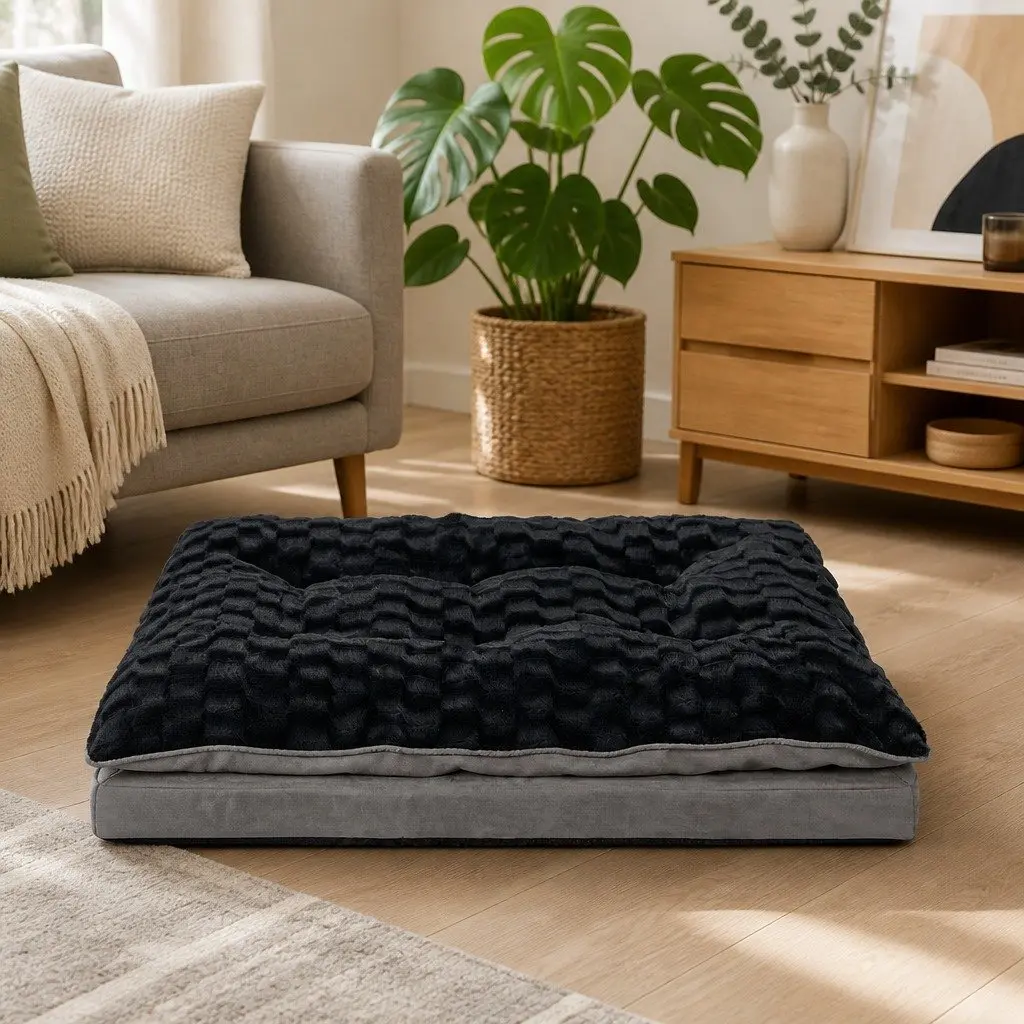 Dog Calming Bed XL Memory Foam Pet Mattress Soft Plush Washable Cover Grey