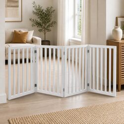 Wooden Pet Gate Dog Fence Foldable Playpen Barrier Indoor Outdoor White 185cm