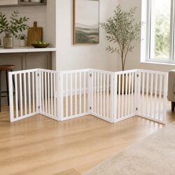 Wooden Pet Gate Foldable Dog Fence Safety Barrier 6 Panel Playpen White