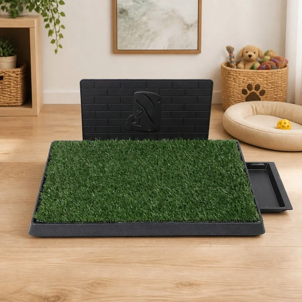 Indoor Dog Potty Training Toilet Large Artificial Turf Mat Green and Black