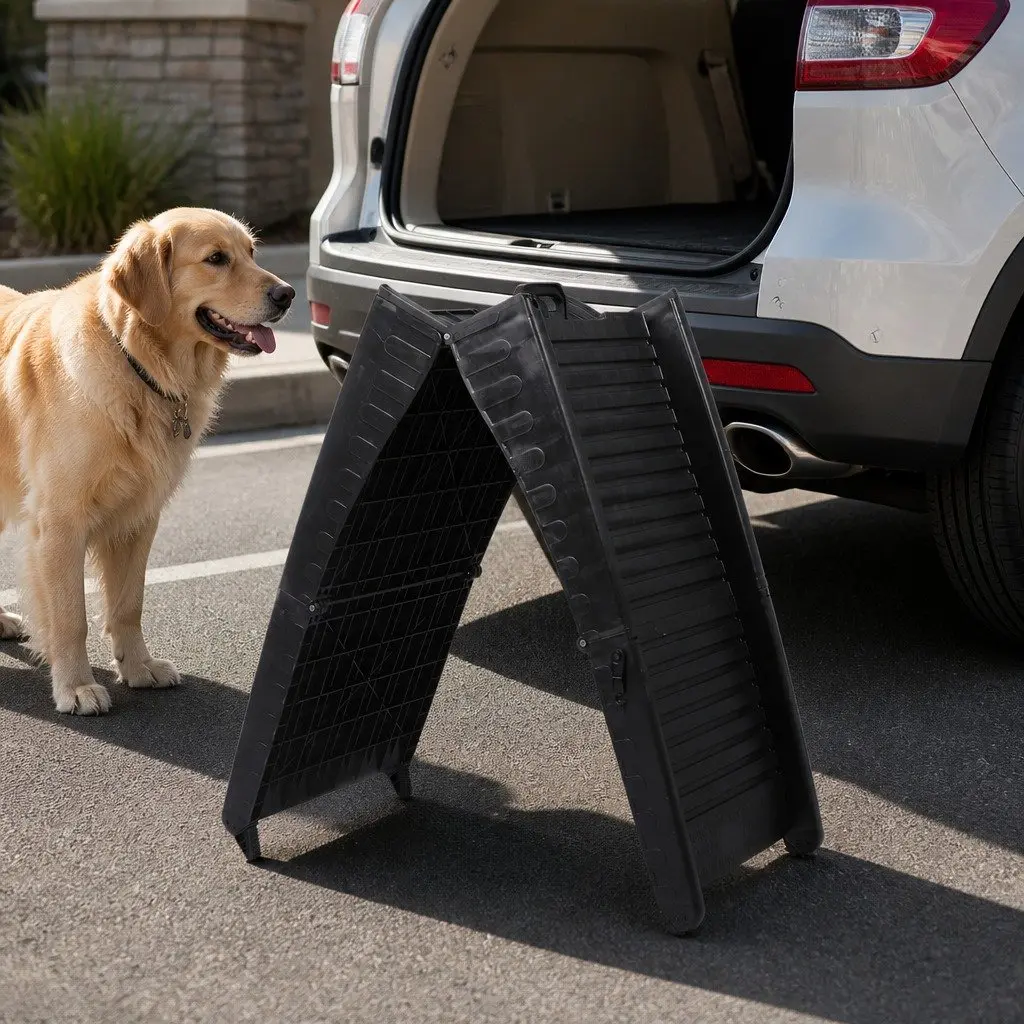 Foldable Pet Ramp Lightweight Non-Slip Safety Latch Grey or Black