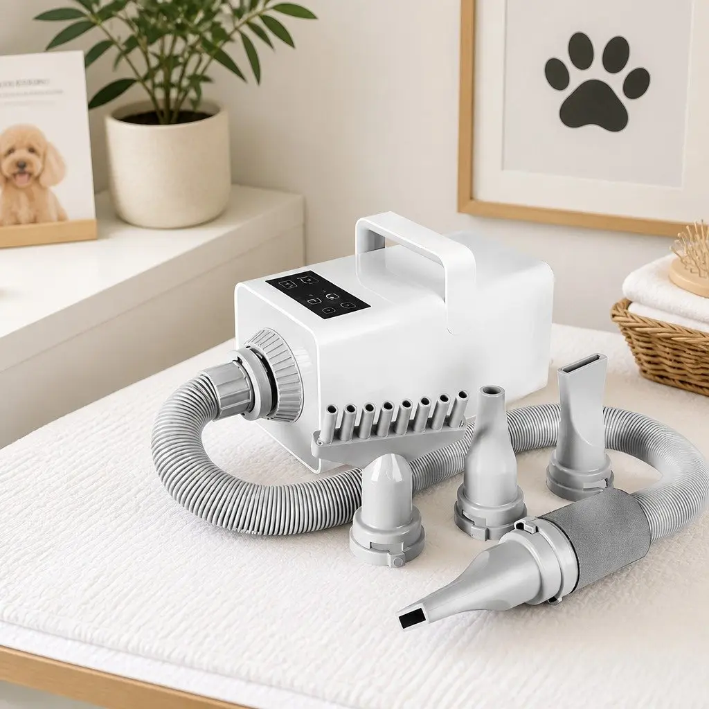 Pet Hair Dryer Anion Wind Control Adjustable Temperature and Airflow White