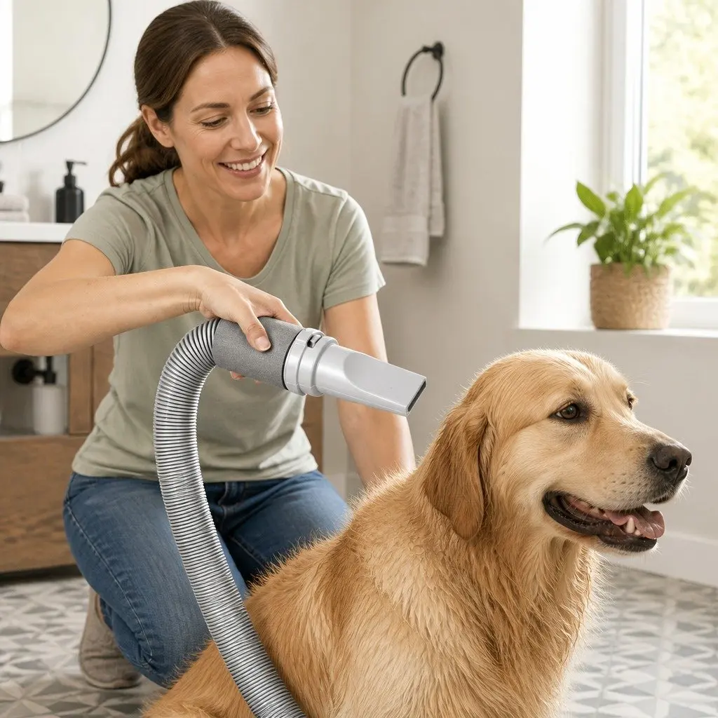 Pet Hair Dryer Anion Wind Control Adjustable Temperature and Airflow White