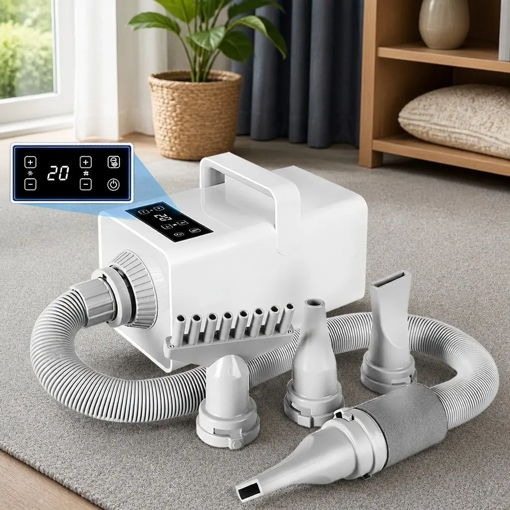 Pet Hair Dryer Anion Wind Control Adjustable Temperature and Airflow White