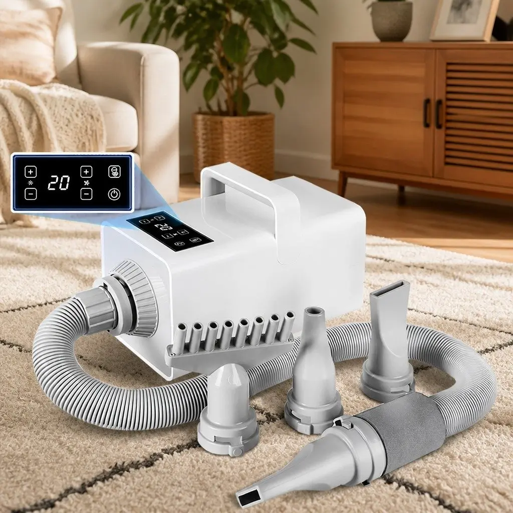Pet Hair Dryer Anion Wind Control Adjustable Temperature and Airflow White